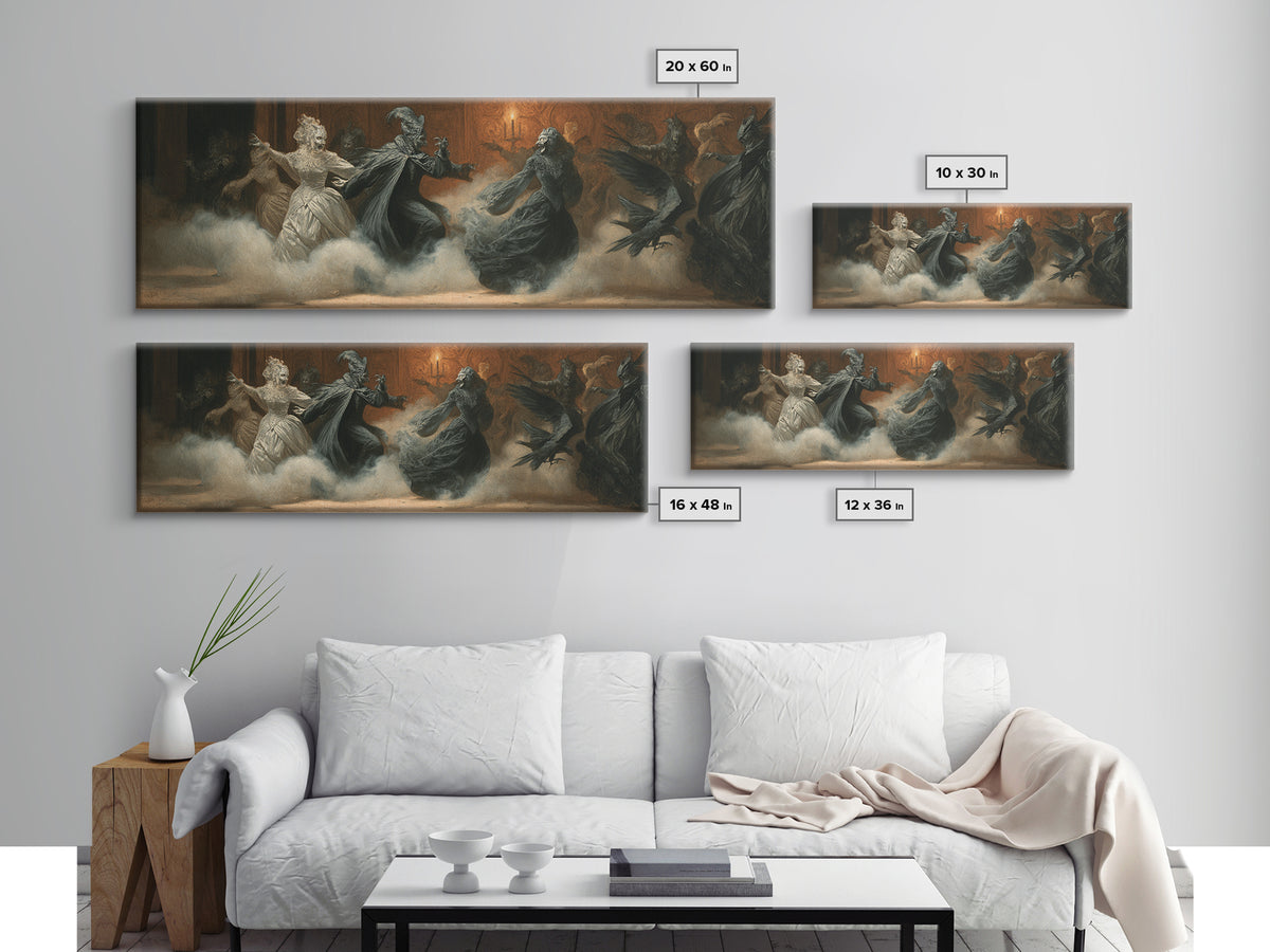 The Midnight Masquerade, Dark Symbolist Art, Extra Wide Wall Art, Gothic Horror Wall Art, Canvas Print, Halloween Wall Art