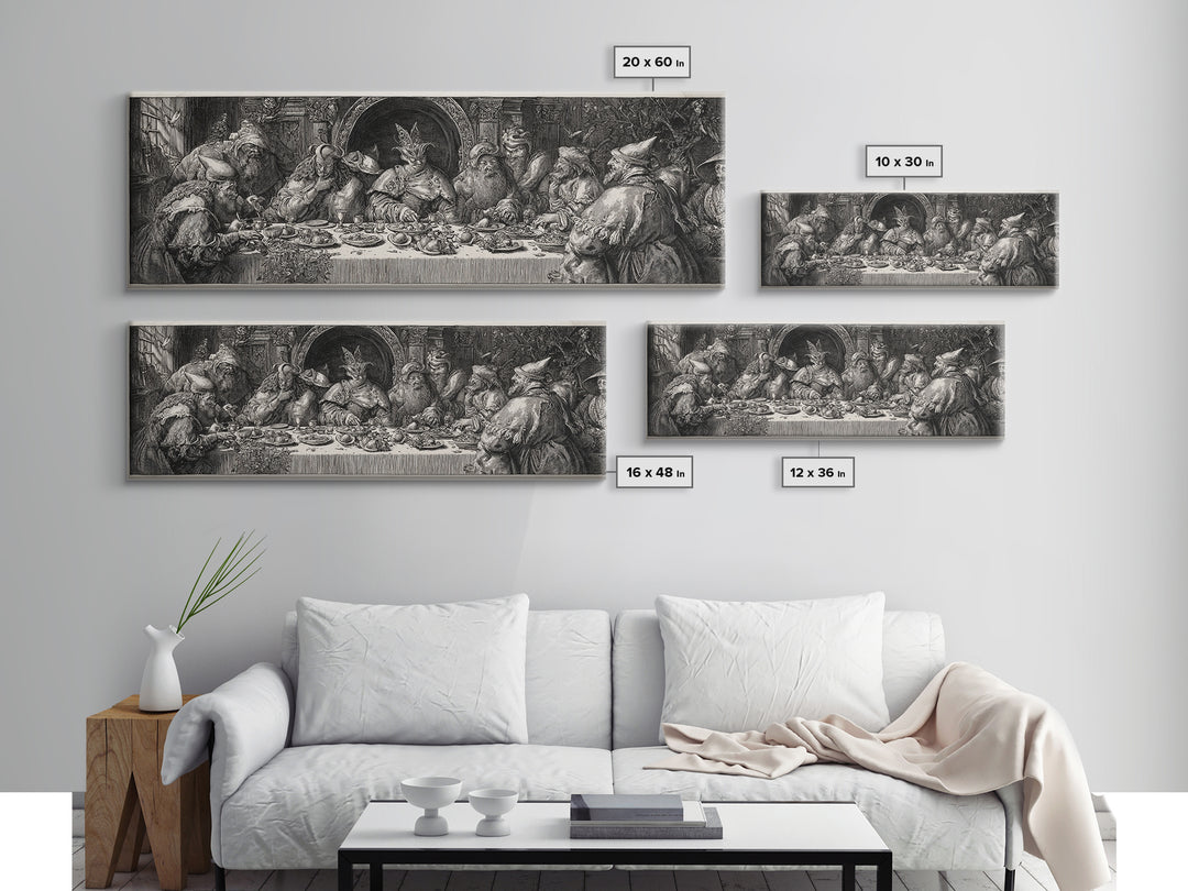 The Witches' Tea Party, Renaissance Engraving Art, Extra Wide Wall Art, Gothic Horror Wall Art, Canvas Print, Halloween Wall Art