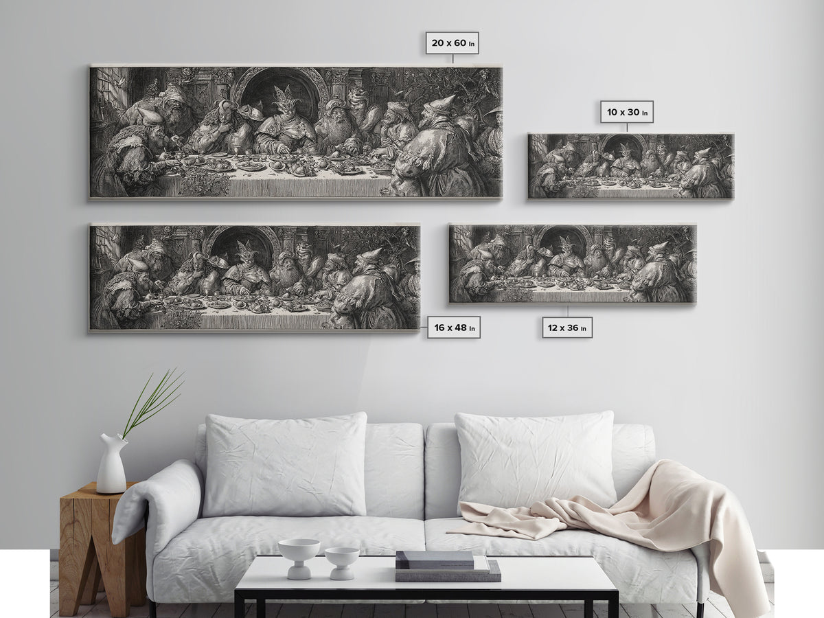 The Witches' Tea Party, Renaissance Engraving Art, Extra Wide Wall Art, Gothic Horror Wall Art, Canvas Print, Halloween Wall Art
