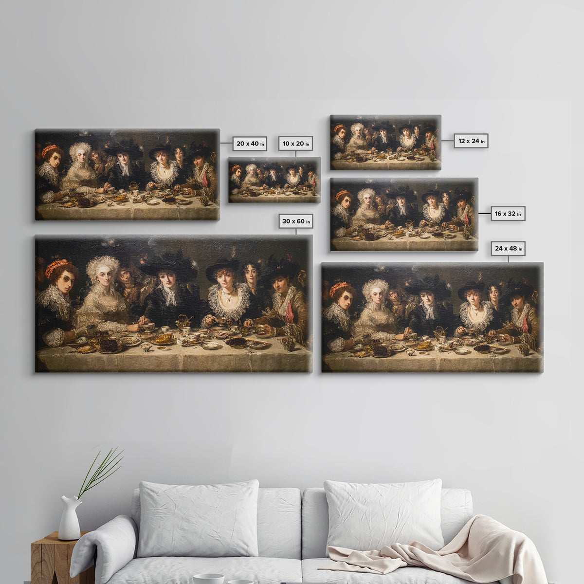 The Witches' Tea Party, Dark Romantic Horror Art, Wide Panoramic Art, Dark Fantasy Wall Art, Framed Canvas Print, Halloween Wall Art