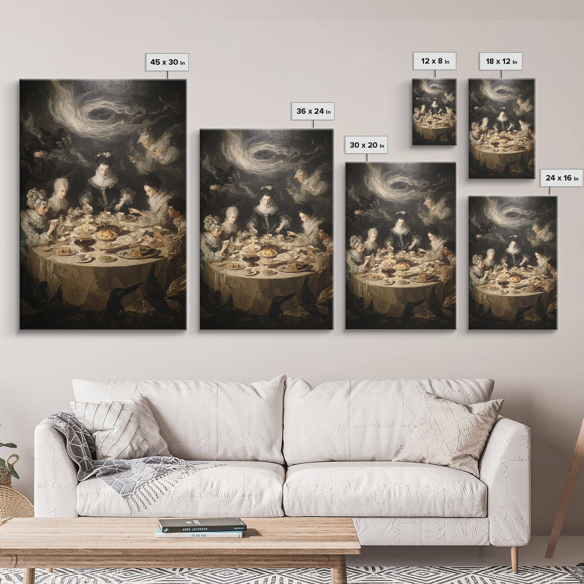 The Witches' Tea Party, Gothic Nightmare Art, Vertical Wall Art, Dark Fantasy Wall Art, Framed Canvas Print, Halloween Wall Art