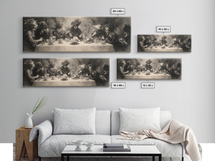 The Witches' Tea Party, Symbolist Dream Art, Extra Wide Wall Art, Gothic Horror Wall Art, Canvas Print, Halloween Wall Art