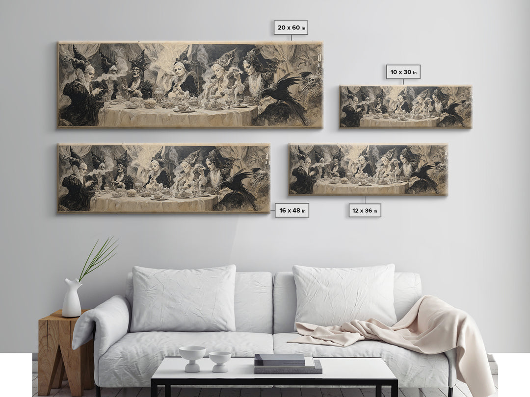 The Witches' Tea Party, Decadent Gothic Art, Extra Wide Wall Art, Dark Fantasy Wall Art, Framed Canvas Print, Halloween Wall Art