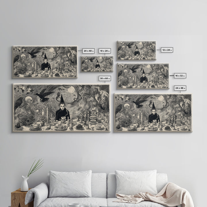 The Witches' Tea Party, Expressionist Nightmare Art, Wide Panoramic Art, Dark Fantasy Wall Art, Canvas Print, Halloween Wall Art