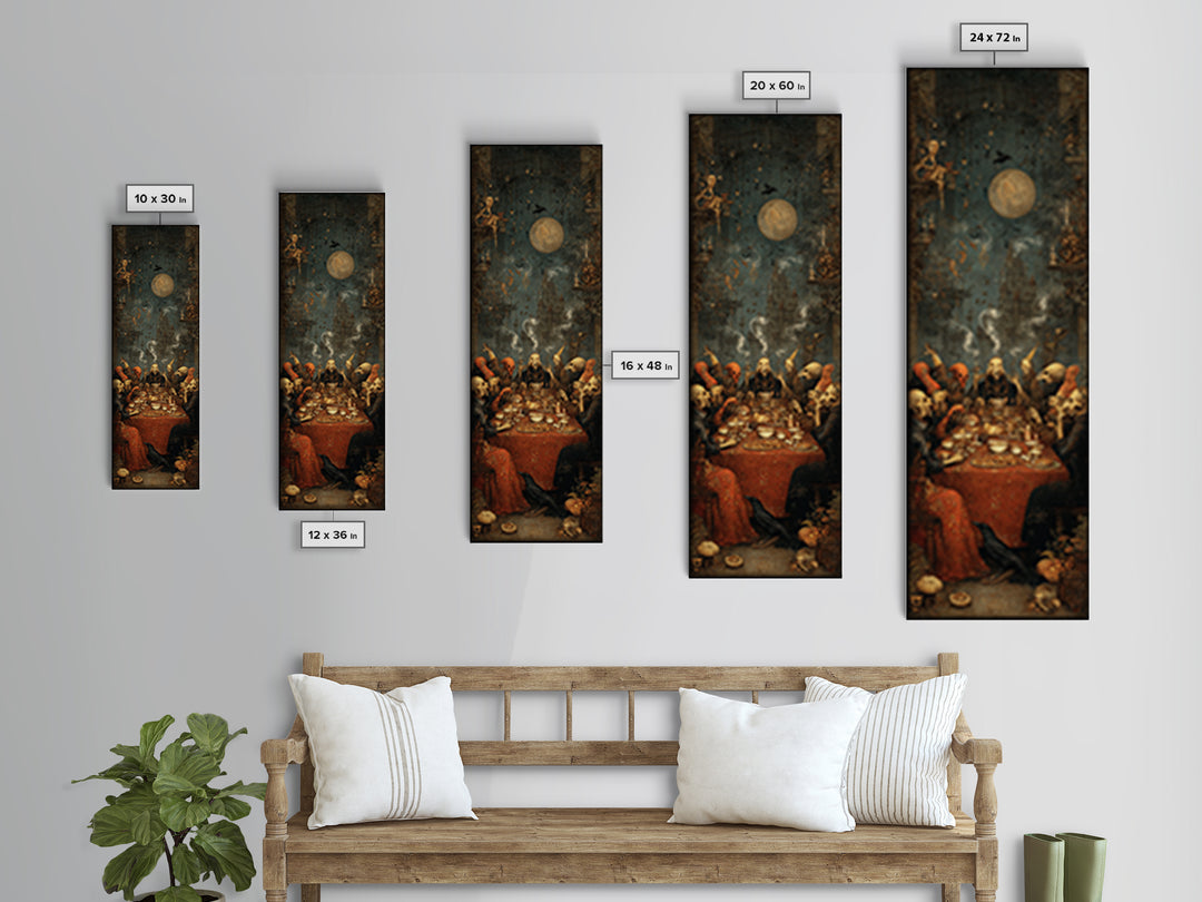 The Witches' Tea Party, Surreal Apocalyptic Art, Tall Narrow Wall Art, Dark Halloween Decor, Canvas Print, Halloween Wall Art