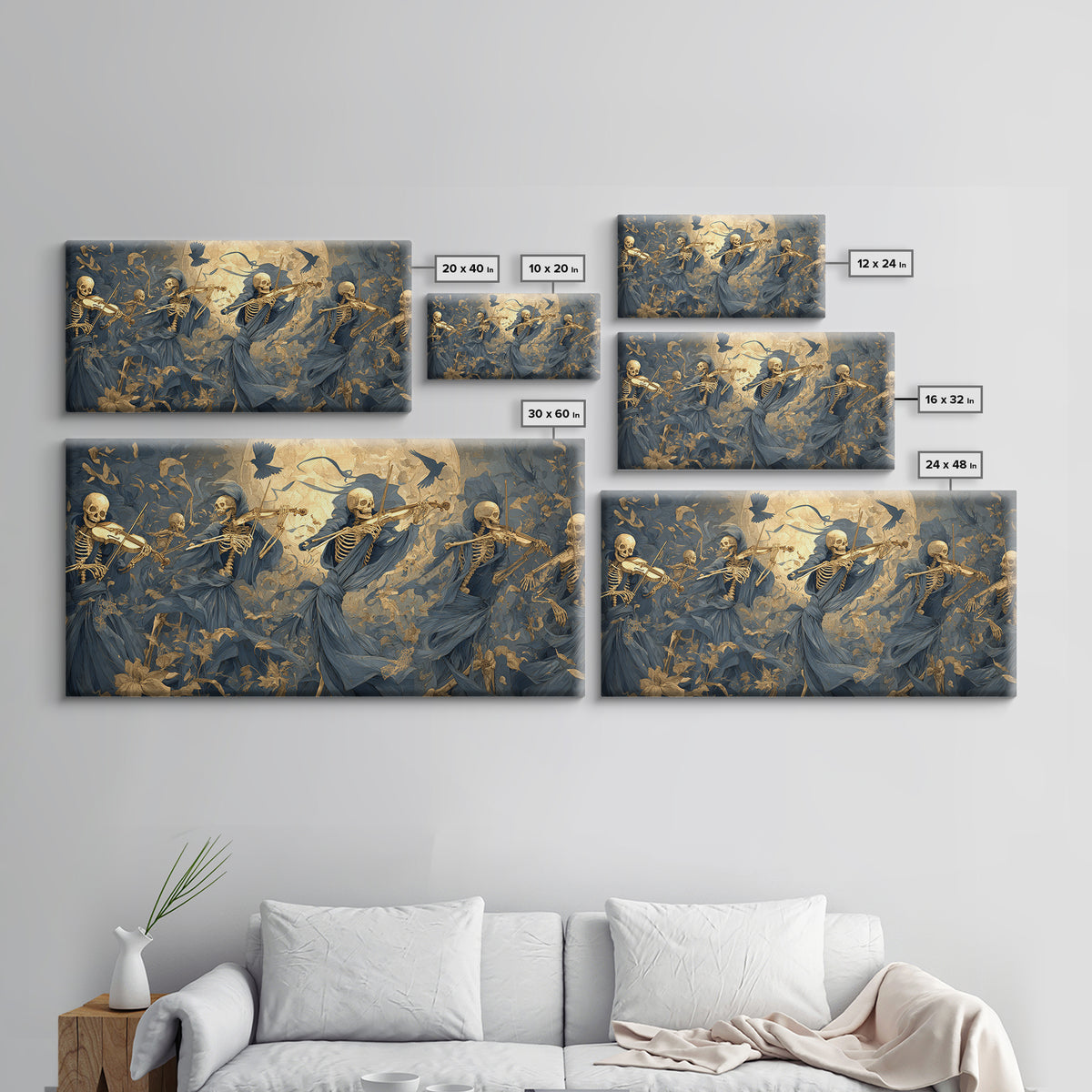 The Skeleton Orchestra, Danse Macabre Art, Wide Panoramic Art, Macabre Wall Art, Canvas Print, Halloween Wall Art