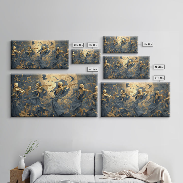 The Skeleton Orchestra, Danse Macabre Art, Wide Panoramic Art, Macabre Wall Art, Canvas Print, Halloween Wall Art