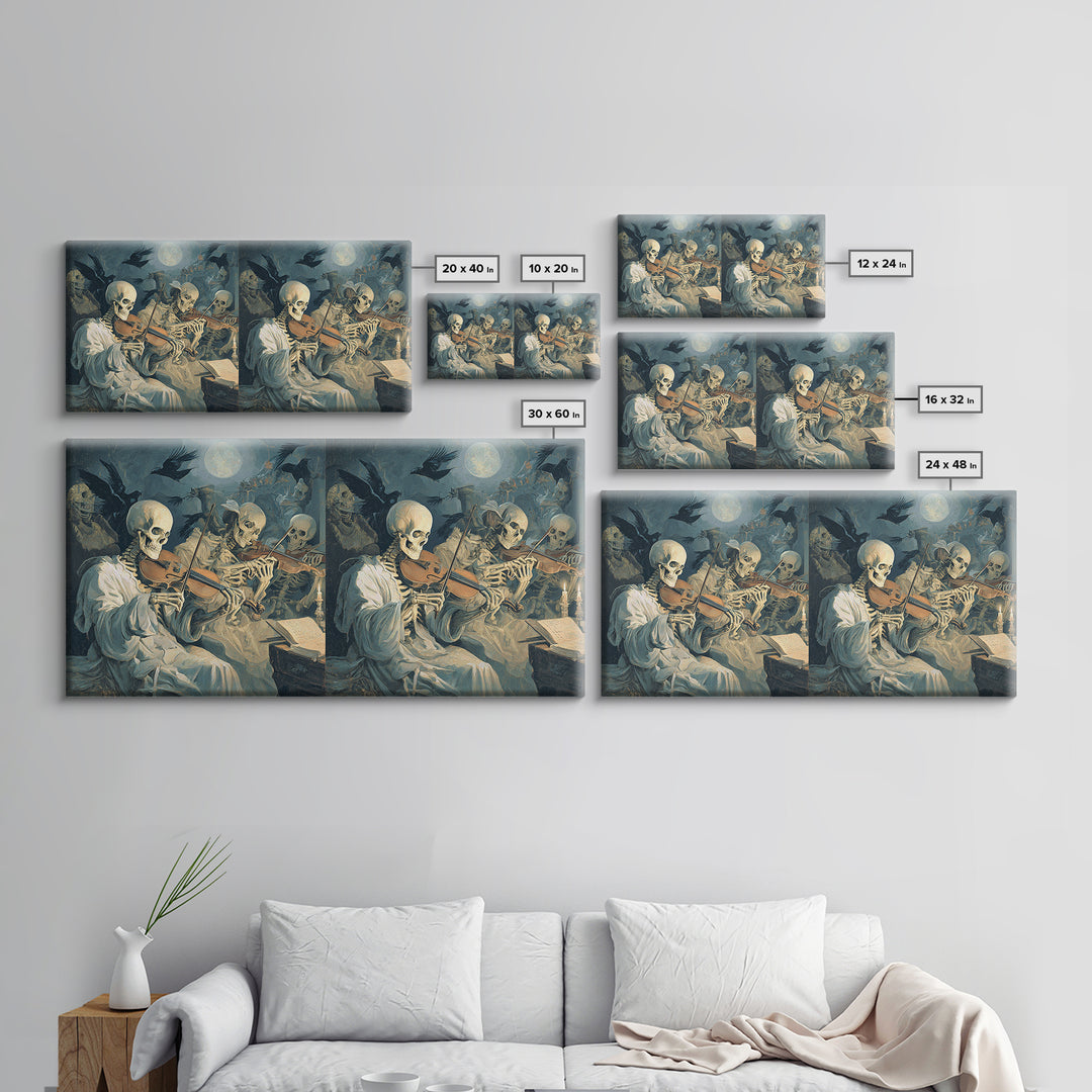 The Skeleton Orchestra, Gothic Nightmare Art, Wide Panoramic Art, Dark Fantasy Wall Art, Canvas Print, Halloween Wall Art