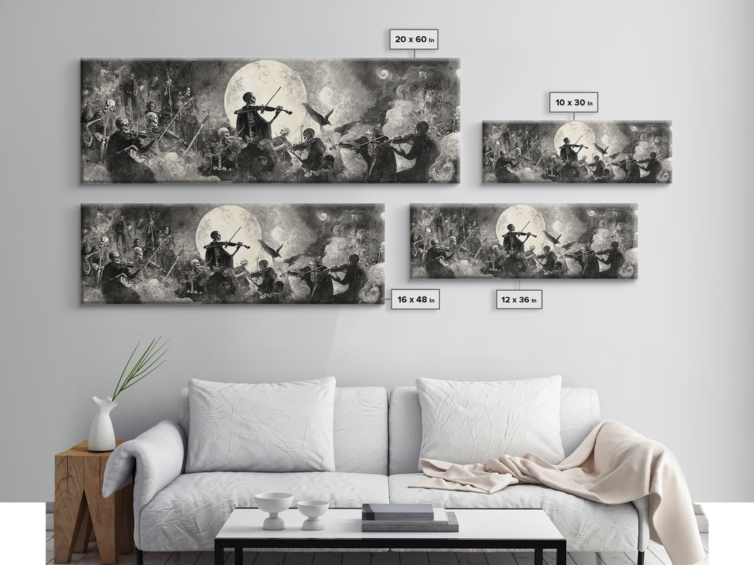 The Skeleton Orchestra, Symbolist Dream Art, Extra Wide Wall Art, Gothic Horror Wall Art, Canvas Print, Halloween Wall Art