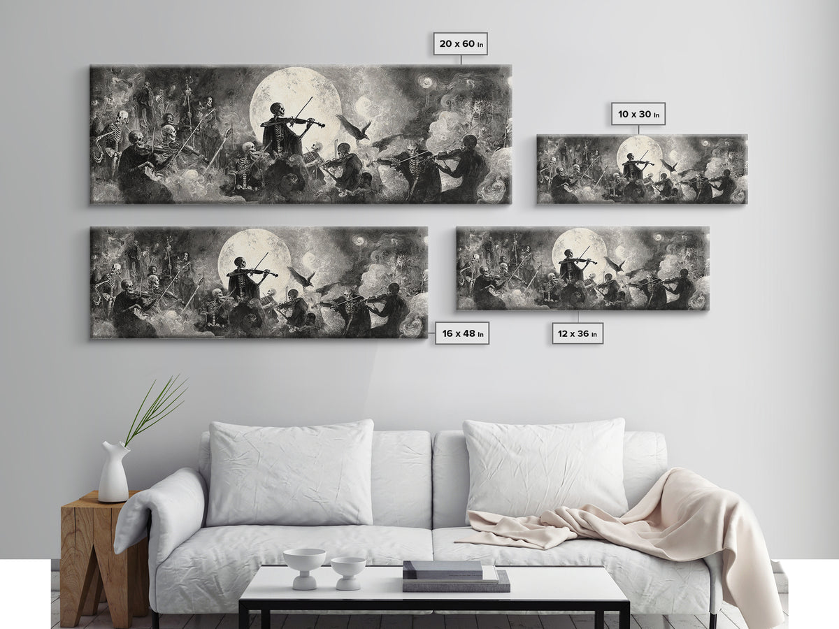 The Skeleton Orchestra, Symbolist Dream Art, Extra Wide Wall Art, Gothic Horror Wall Art, Canvas Print, Halloween Wall Art