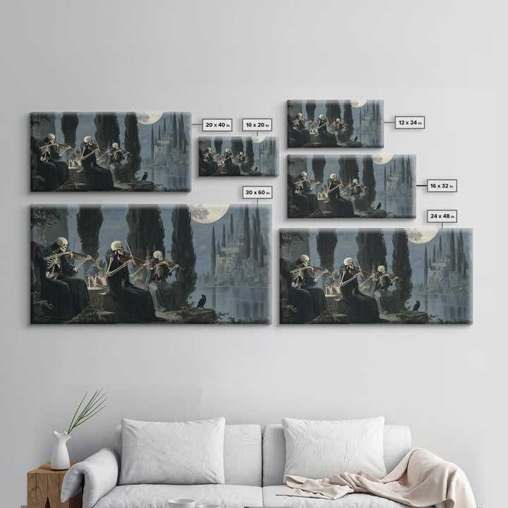 The Skeleton Orchestra, Symbolist Gothic Landscape, Wide Panoramic Art, Dark Halloween Decor, Canvas Print, Halloween Wall Art