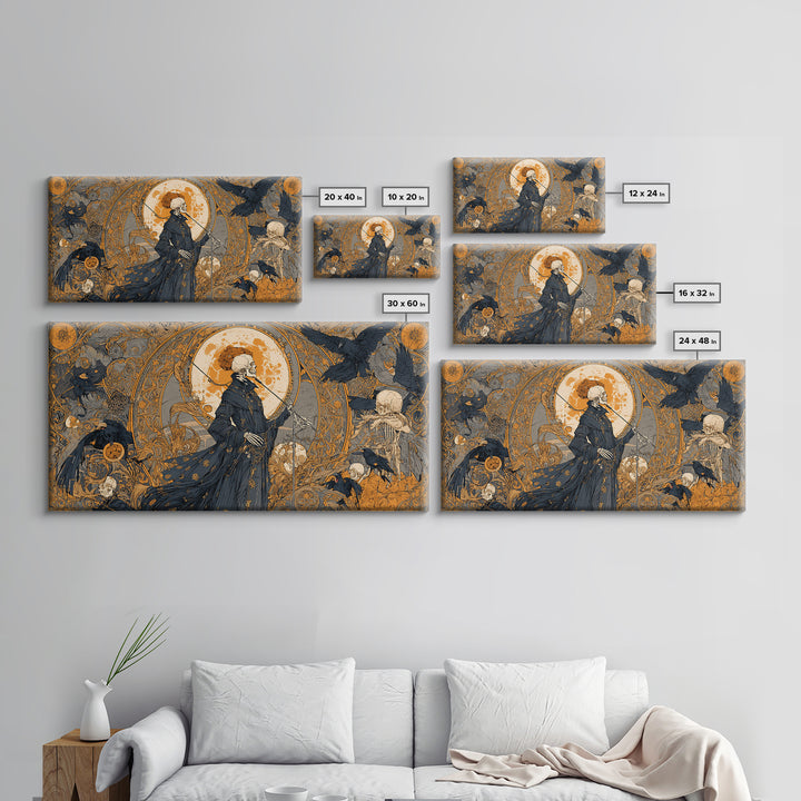 The Skeleton Orchestra, Stained Glass Gothic Art, Wide Panoramic Art, Gothic Horror Wall Art, Canvas Print, Halloween Wall Art
