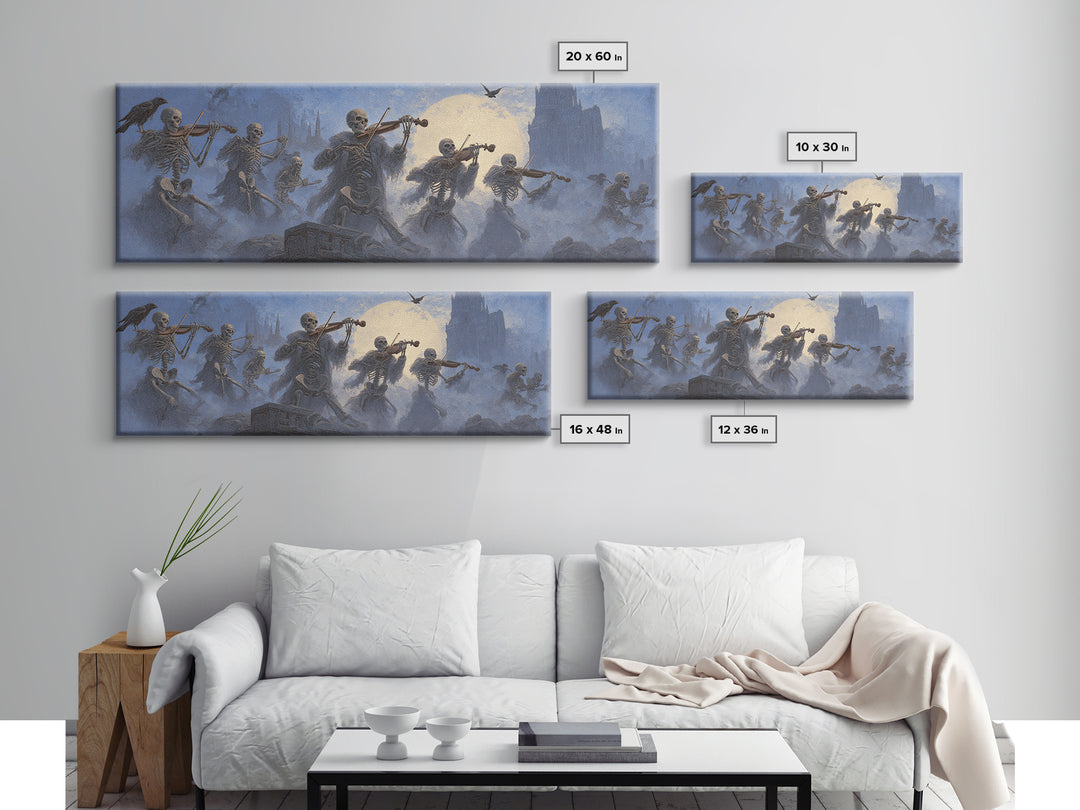 The Skeleton Orchestra, Surreal Apocalyptic Art, Extra Wide Wall Art, Dark Fantasy Wall Art, Framed Canvas Print, Halloween Wall Art