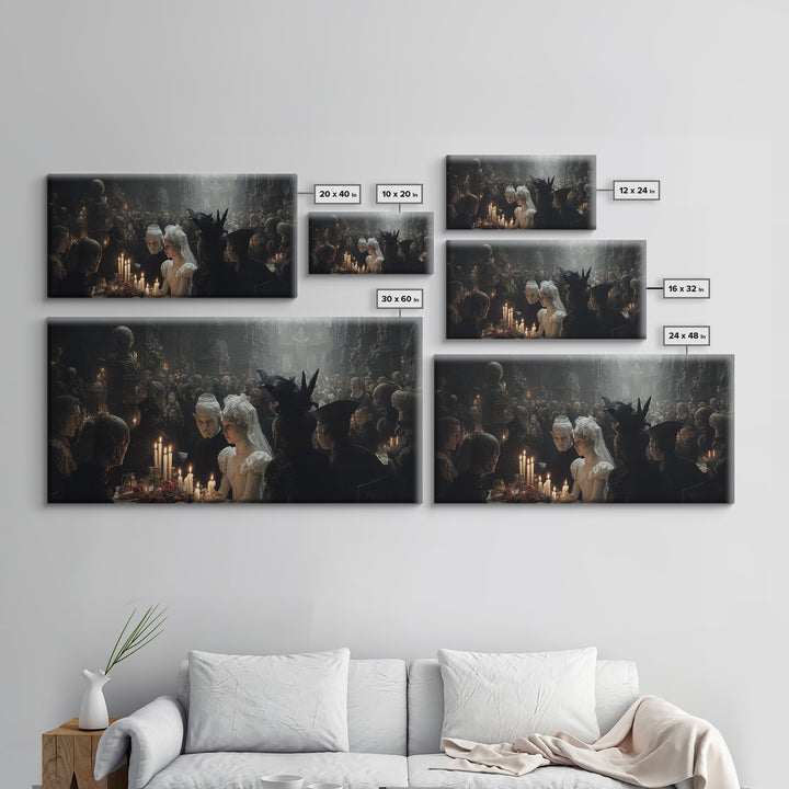 The Ghost Wedding, Medieval Grotesque Art, Wide Panoramic Art, Dark Halloween Decor, Canvas Print, Halloween Wall Art