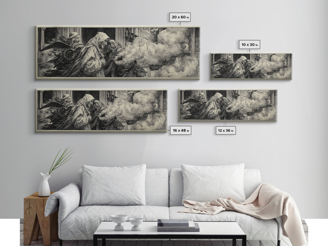 The Ghost Wedding, Renaissance Engraving Art, Extra Wide Wall Art, Gothic Horror Wall Art, Canvas Print, Halloween Wall Art