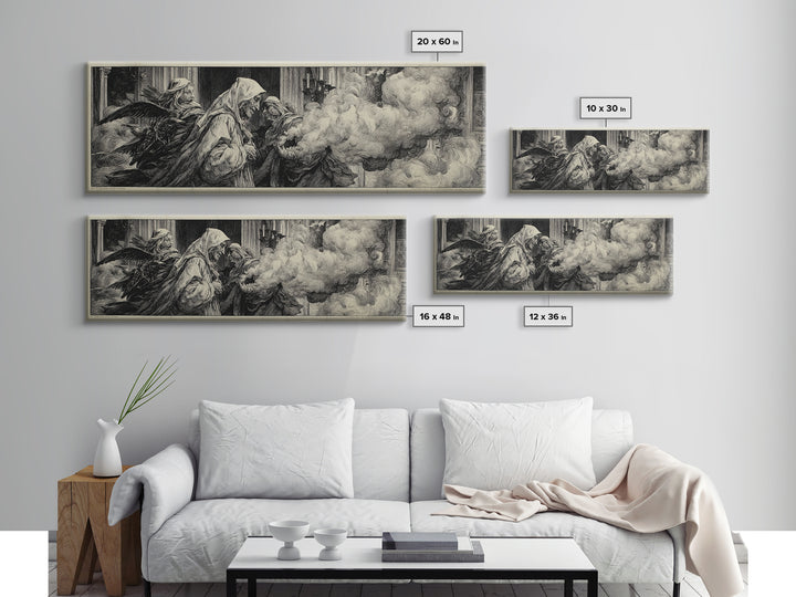 The Ghost Wedding, Renaissance Engraving Art, Extra Wide Wall Art, Gothic Horror Wall Art, Canvas Print, Halloween Wall Art