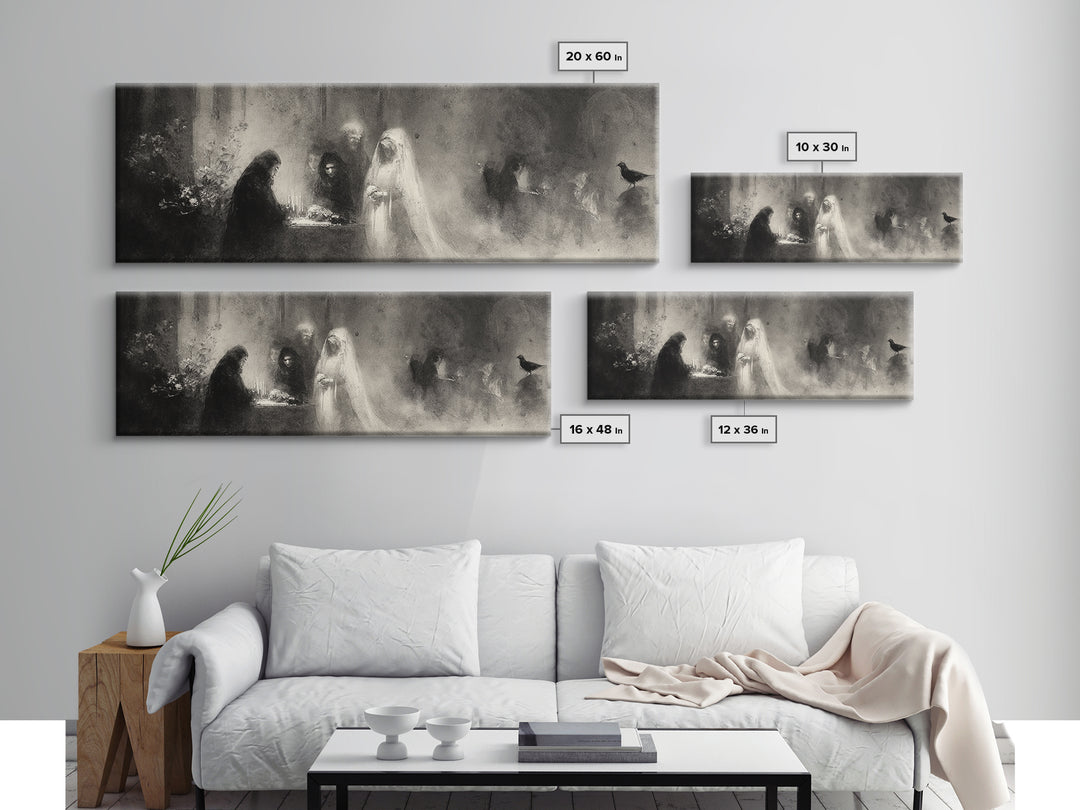 The Ghost Wedding, Symbolist Dream Art, Extra Wide Wall Art, Dark Fantasy Wall Art, Framed Canvas Print, Halloween Wall Art