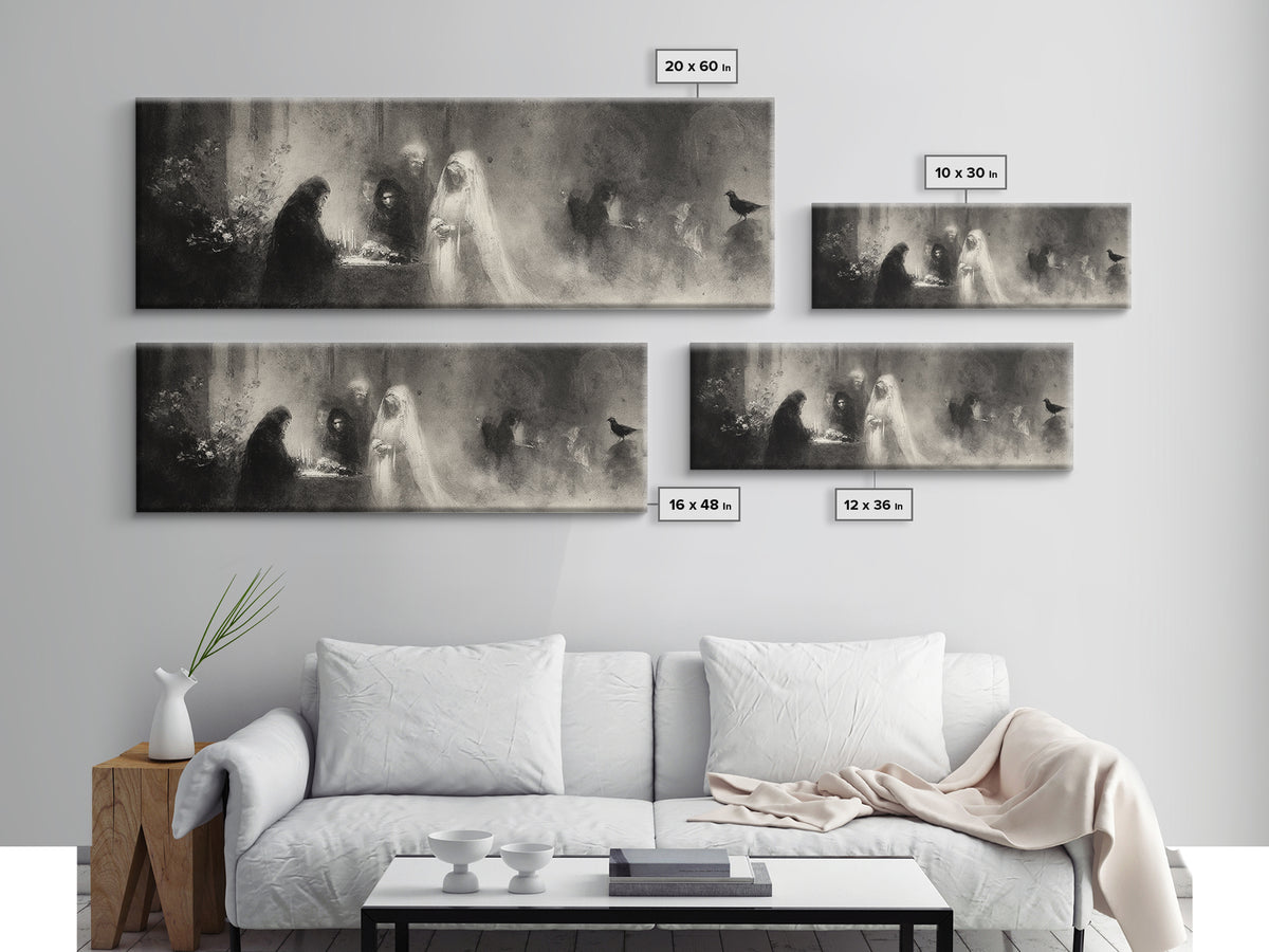 The Ghost Wedding, Symbolist Dream Art, Extra Wide Wall Art, Dark Fantasy Wall Art, Framed Canvas Print, Halloween Wall Art