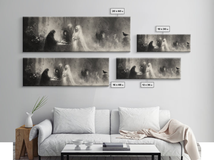 The Ghost Wedding, Symbolist Dream Art, Extra Wide Wall Art, Dark Fantasy Wall Art, Framed Canvas Print, Halloween Wall Art