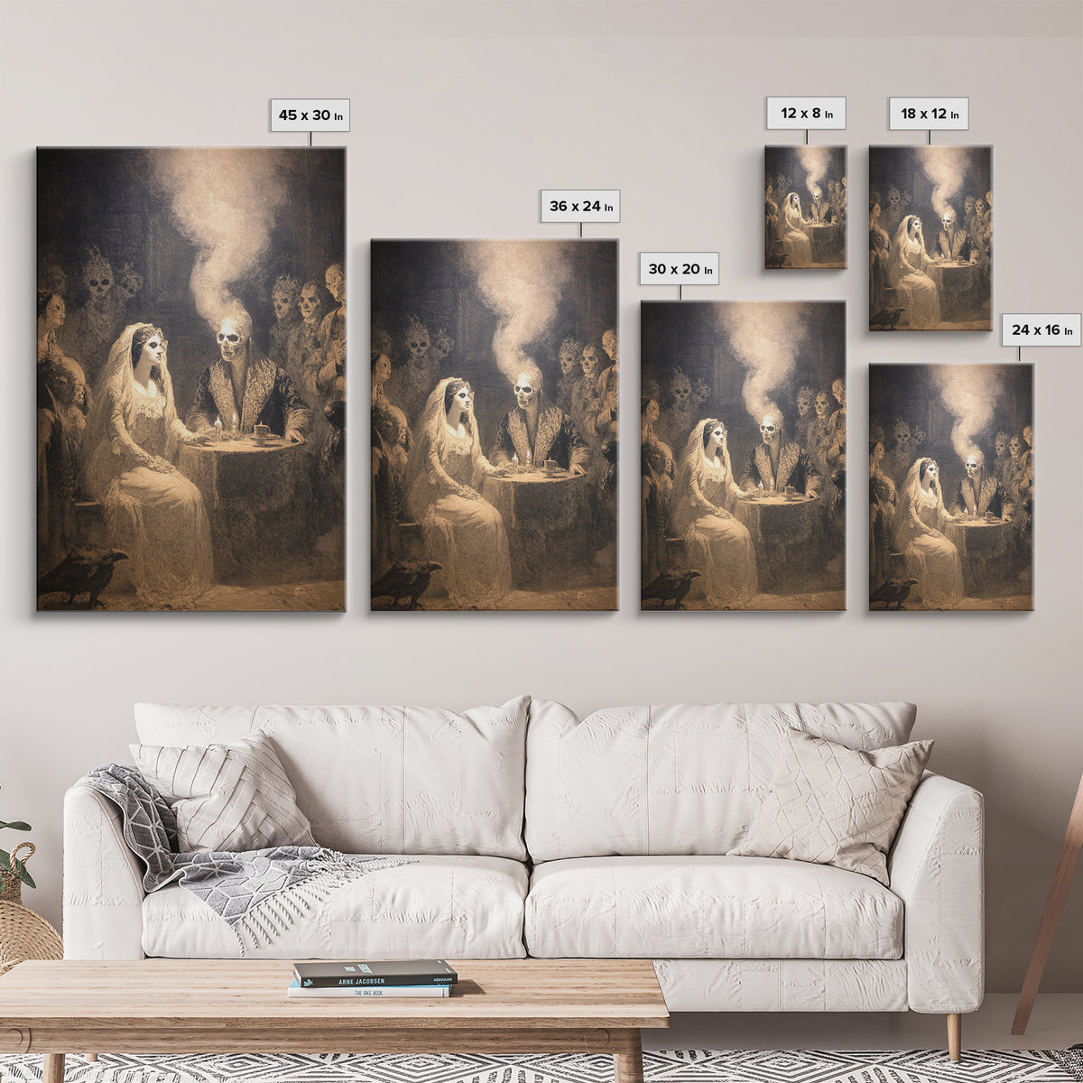The Ghost Wedding, Symbolist Etching Art, Vertical Wall Art, Dark Fantasy Wall Art, Framed Canvas Print, Halloween Wall Art