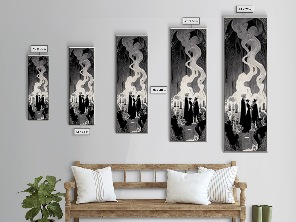 The Ghost Wedding, Decadent Line Art, Tall Narrow Wall Art, Macabre Wall Art, Canvas Print, Halloween Wall Art