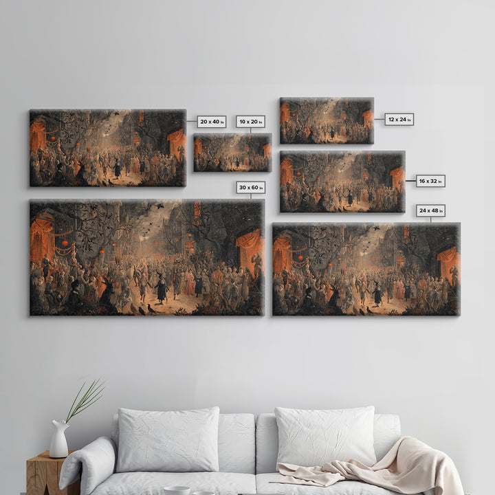 The Monster Parade, Dark Romantic Horror Art, Wide Panoramic Art, Macabre Wall Art, Framed Canvas Print, Halloween Wall Art