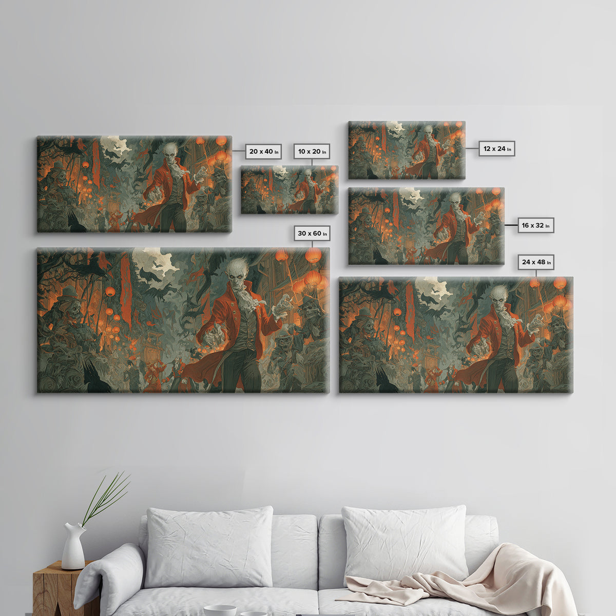 The Monster Parade, Gothic Nightmare Art, Wide Panoramic Art, Gothic Horror Wall Art, Canvas Print, Halloween Wall Art