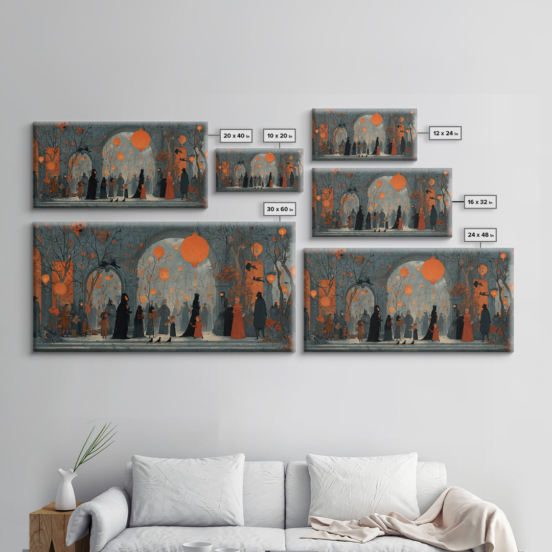 The Monster Parade, Symbolist Dream Art, Wide Panoramic Art, Gothic Horror Wall Art, Canvas Print, Halloween Wall Art