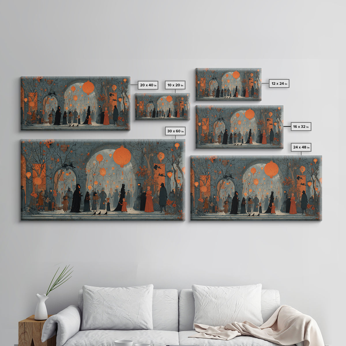 The Monster Parade, Symbolist Dream Art, Wide Panoramic Art, Gothic Horror Wall Art, Canvas Print, Halloween Wall Art