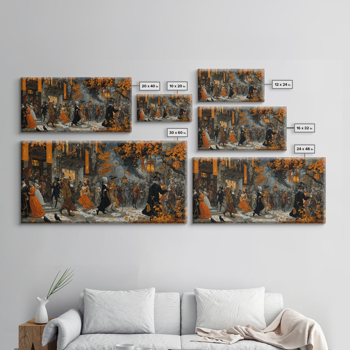 The Monster Parade, Ornate Symbolist Art, Wide Panoramic Art, Macabre Wall Art, Canvas Print, Halloween Wall Art, Horror Wall Art