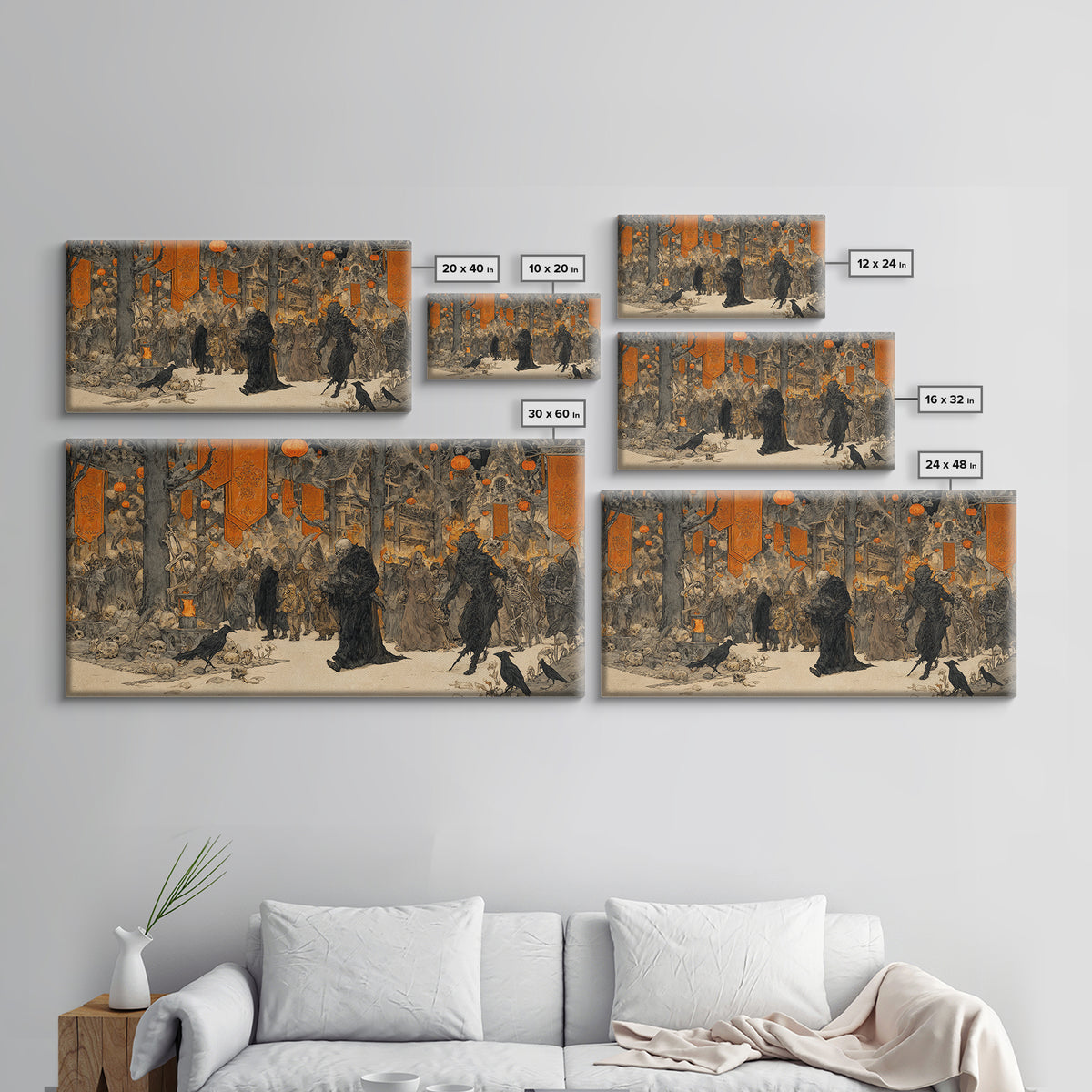 The Monster Parade, Decadent Gothic Art, Wide Panoramic Art, Gothic Horror Wall Art, Framed Canvas Print, Halloween Wall Art
