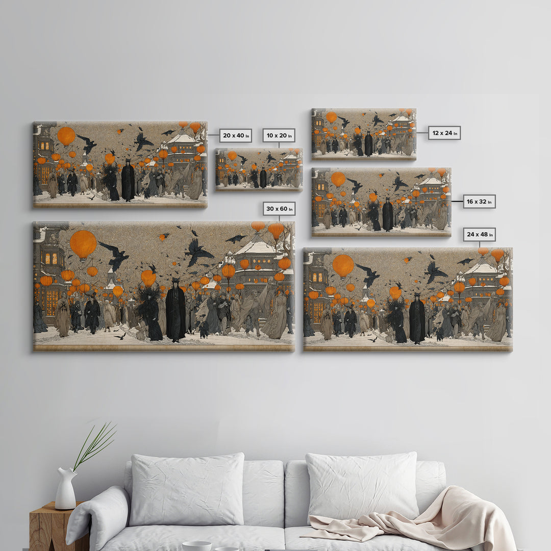 The Monster Parade, Symbolist Death Art, Wide Panoramic Art, Gothic Horror Wall Art, Canvas Print, Halloween Wall Art