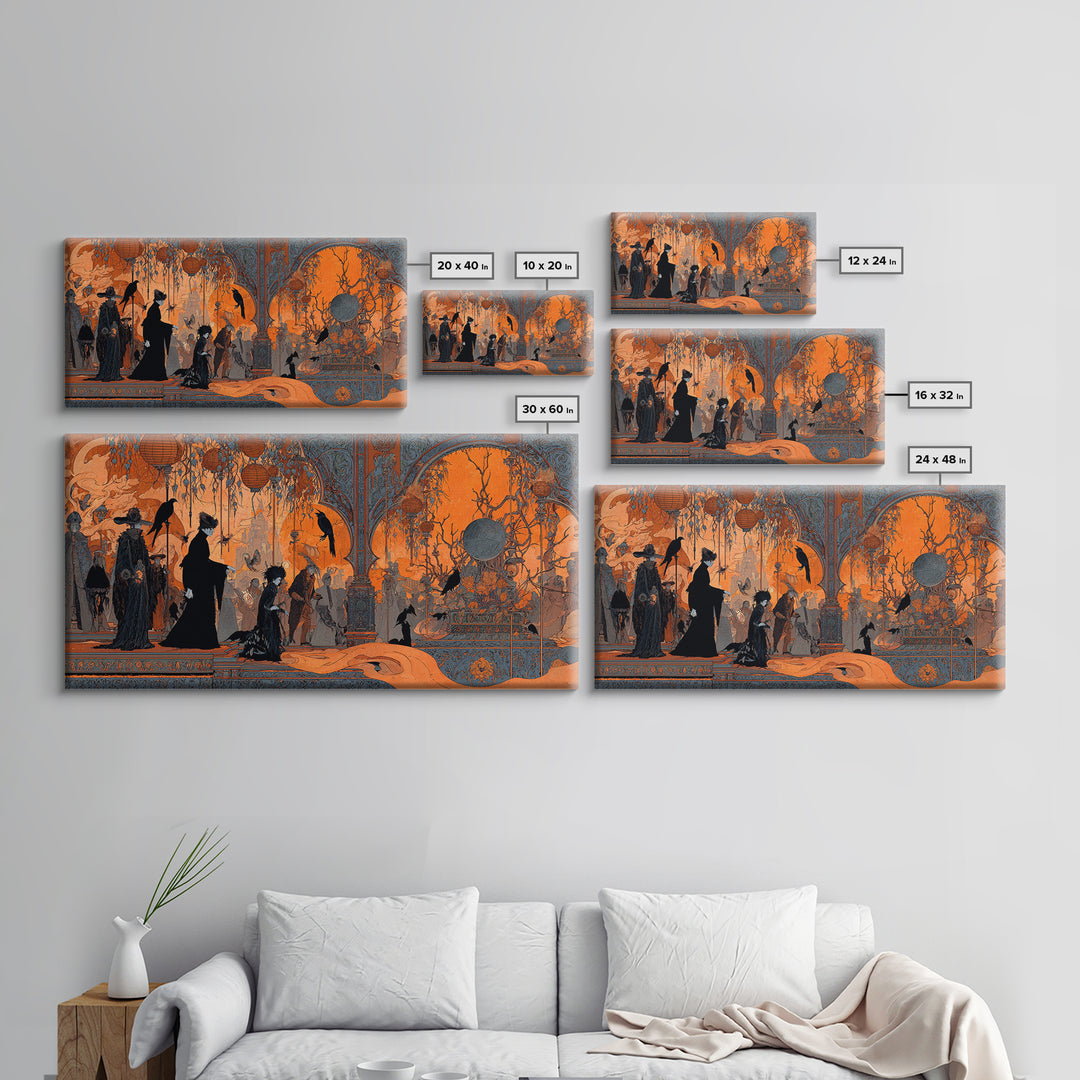 The Monster Parade, Stained Glass Gothic Art, Wide Panoramic Art, Dark Halloween Decor, Canvas Print, Halloween Wall Art, Gothic Home Decor