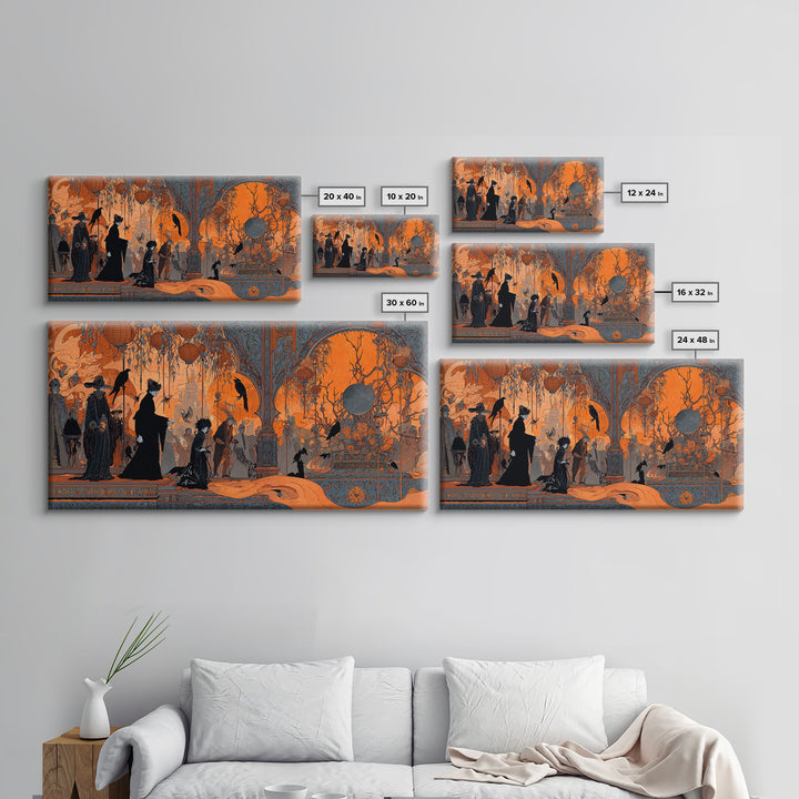 The Monster Parade, Stained Glass Gothic Art, Wide Panoramic Art, Dark Halloween Decor, Canvas Print, Halloween Wall Art, Gothic Home Decor