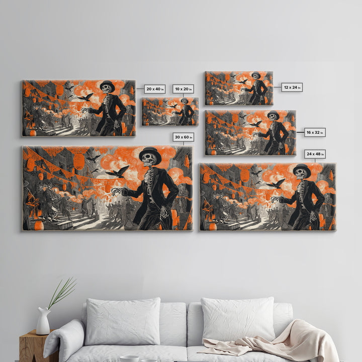 The Monster Parade, Macabre Folk Print Art, Wide Panoramic Art, Gothic Horror Wall Art, Canvas Print, Halloween Wall Art