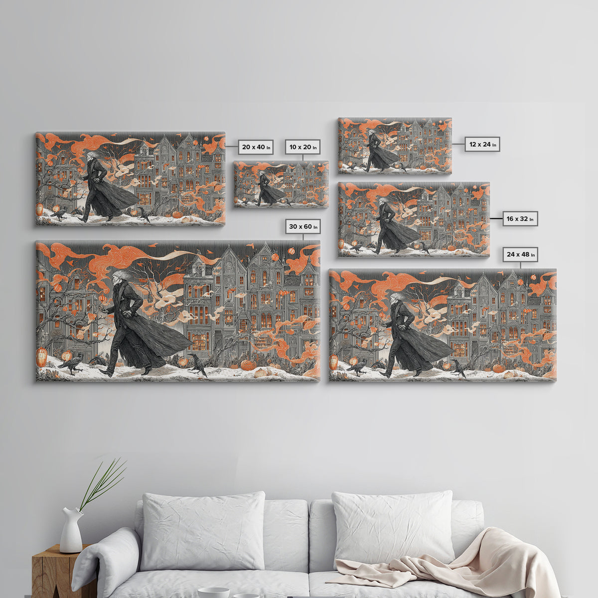 The Monster Parade, Victorian Macabre Art, Wide Panoramic Art, Dark Fantasy Wall Art, Framed Canvas Print, Halloween Wall Art