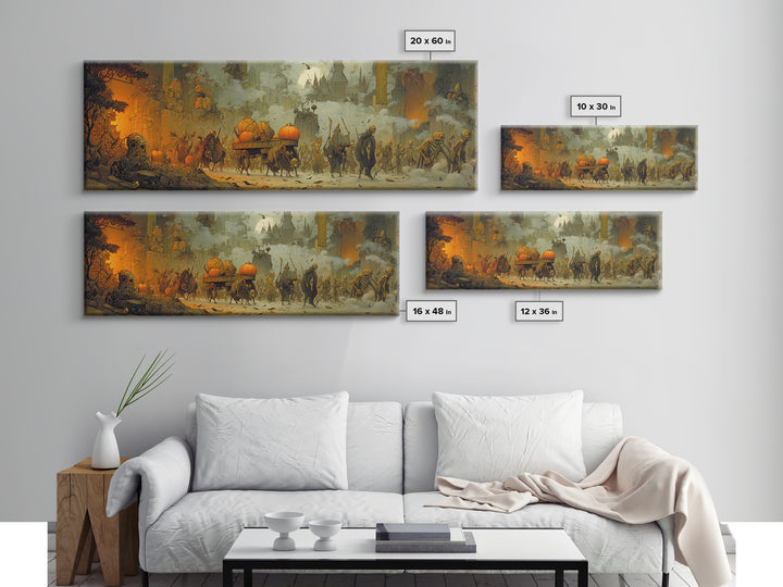 The Monster Parade, Surreal Apocalyptic Art, Extra Wide Wall Art, Dark Halloween Decor, Framed Canvas Print, Halloween Wall Art
