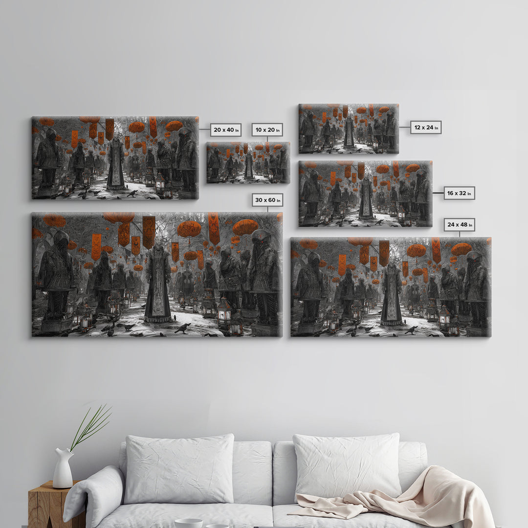 The Monster Parade, Biomechanical Horror Art, Wide Panoramic Art, Gothic Horror Wall Art, Canvas Print, Halloween Wall Art