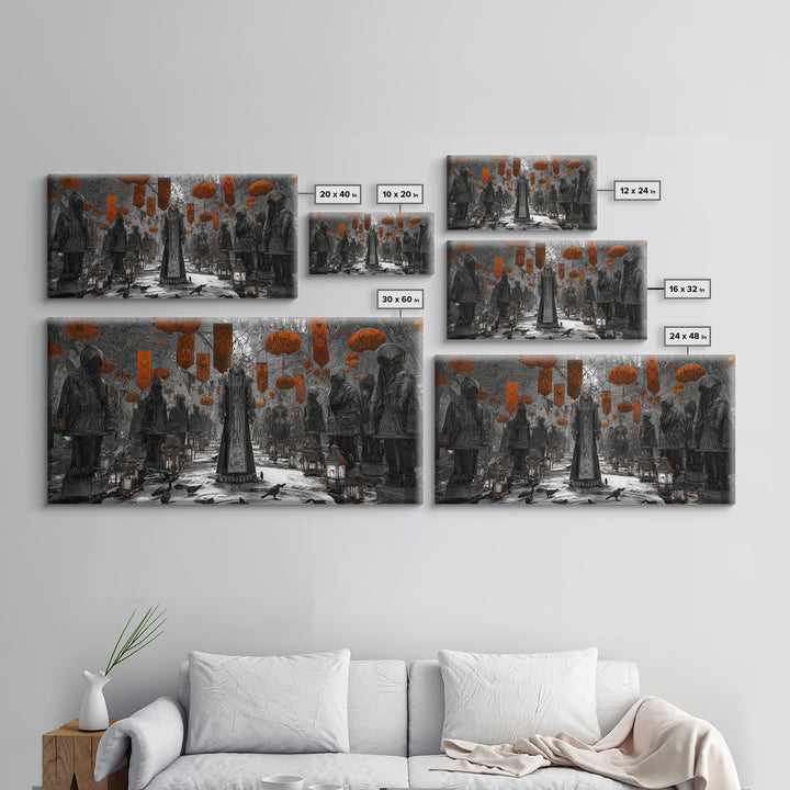 The Monster Parade, Biomechanical Horror Art, Wide Panoramic Art, Gothic Horror Wall Art, Canvas Print, Halloween Wall Art