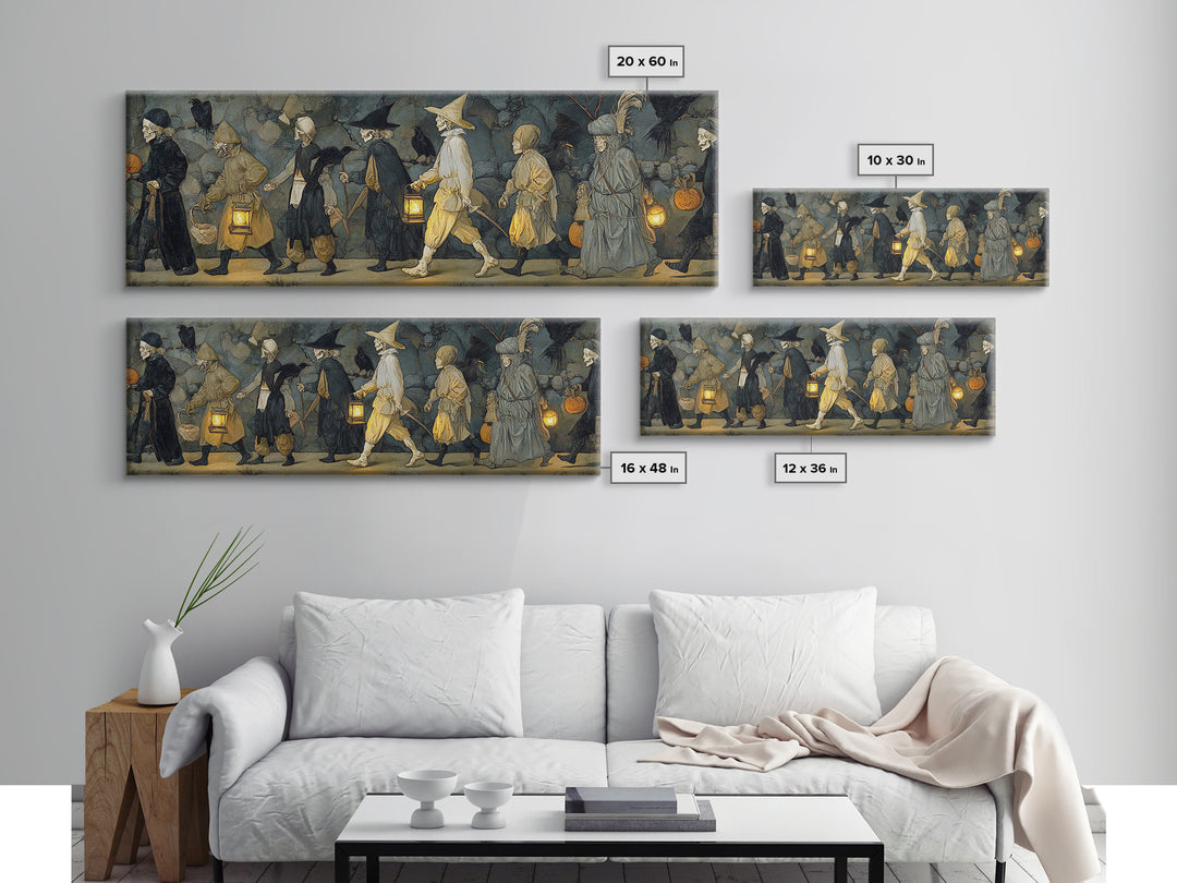 The Trick-Or-Treat Procession, Danse Macabre Art, Extra Wide Wall Art, Dark Halloween Decor, Canvas Print