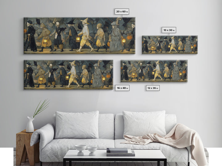 The Trick-Or-Treat Procession, Danse Macabre Art, Extra Wide Wall Art, Dark Halloween Decor, Canvas Print