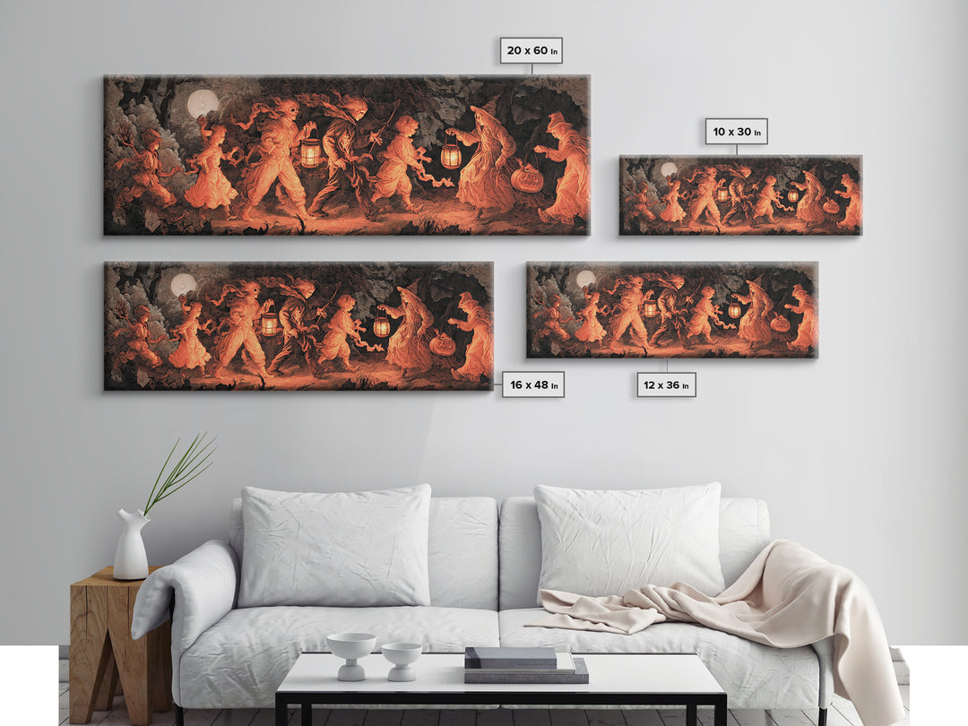 The Trick-Or-Treat Procession, Gothic Nightmare Art, Extra Wide Wall Art, Gothic Horror Wall Art, Canvas Print, Halloween Wall Art