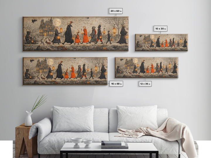 The Trick-Or-Treat Procession, Victorian Macabre Art, Extra Wide Wall Art, Dark Halloween Decor, Canvas Print, Halloween Wall Art