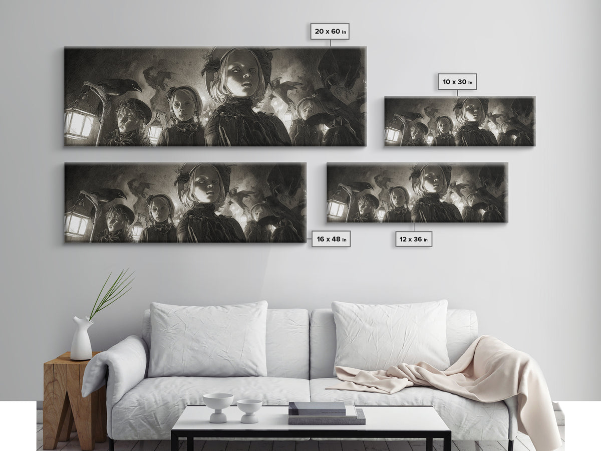 The Trick-Or-Treat Procession, Biomechanical Horror Art, Extra Wide Wall Art, Dark Halloween Decor, Canvas Print, Halloween Wall Art