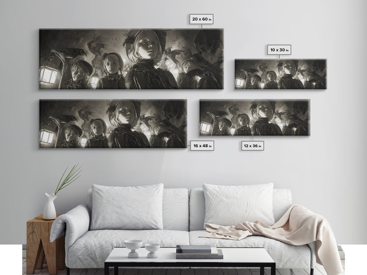The Trick-Or-Treat Procession, Biomechanical Horror Art, Extra Wide Wall Art, Dark Halloween Decor, Canvas Print, Halloween Wall Art