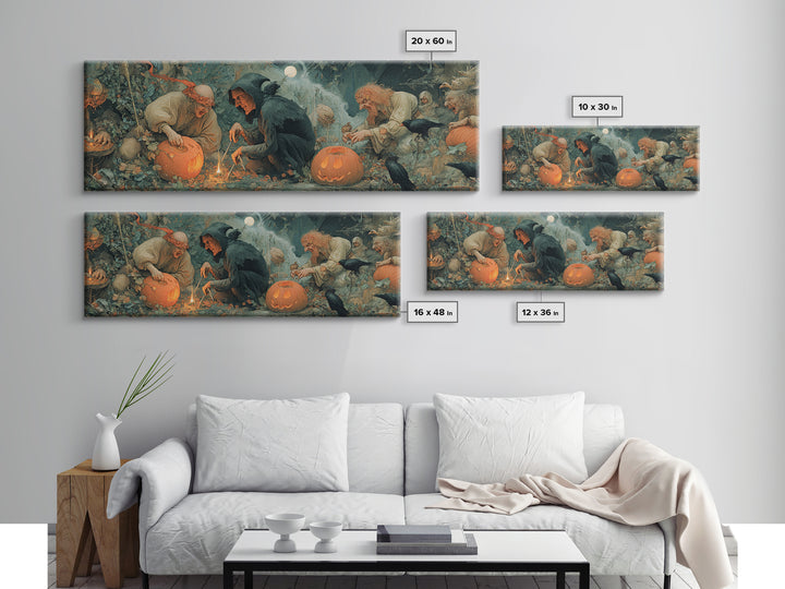The Pumpkin-Carving Ritual, Medieval Grotesque Art, Extra Wide Wall Art, Gothic Horror Wall Art, Framed Canvas Print