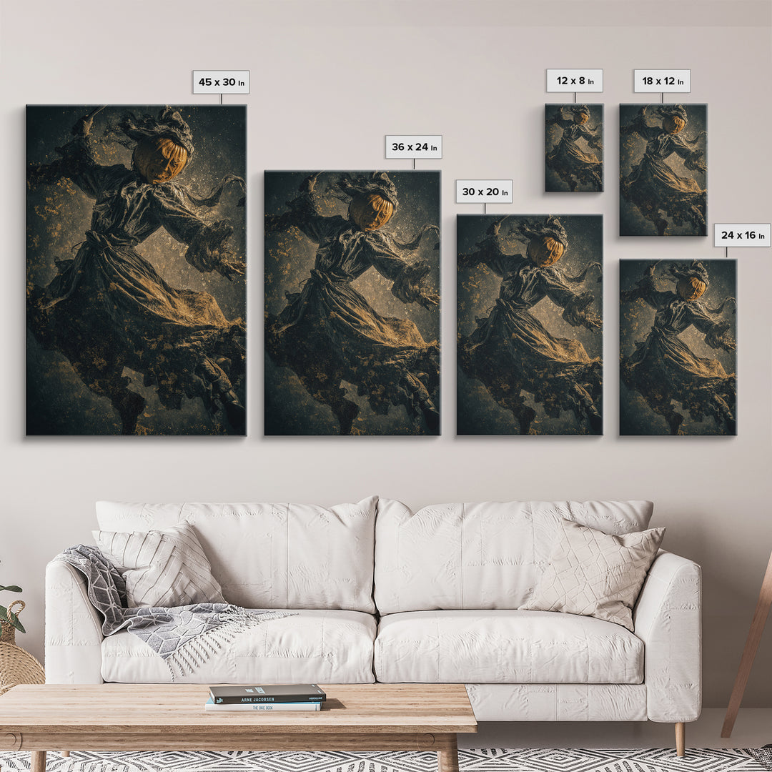 The Pumpkin-Carving Ritual, Dark Romantic Horror Art, Vertical Wall Art, Dark Fantasy Wall Art, Canvas Print, Halloween Wall Art
