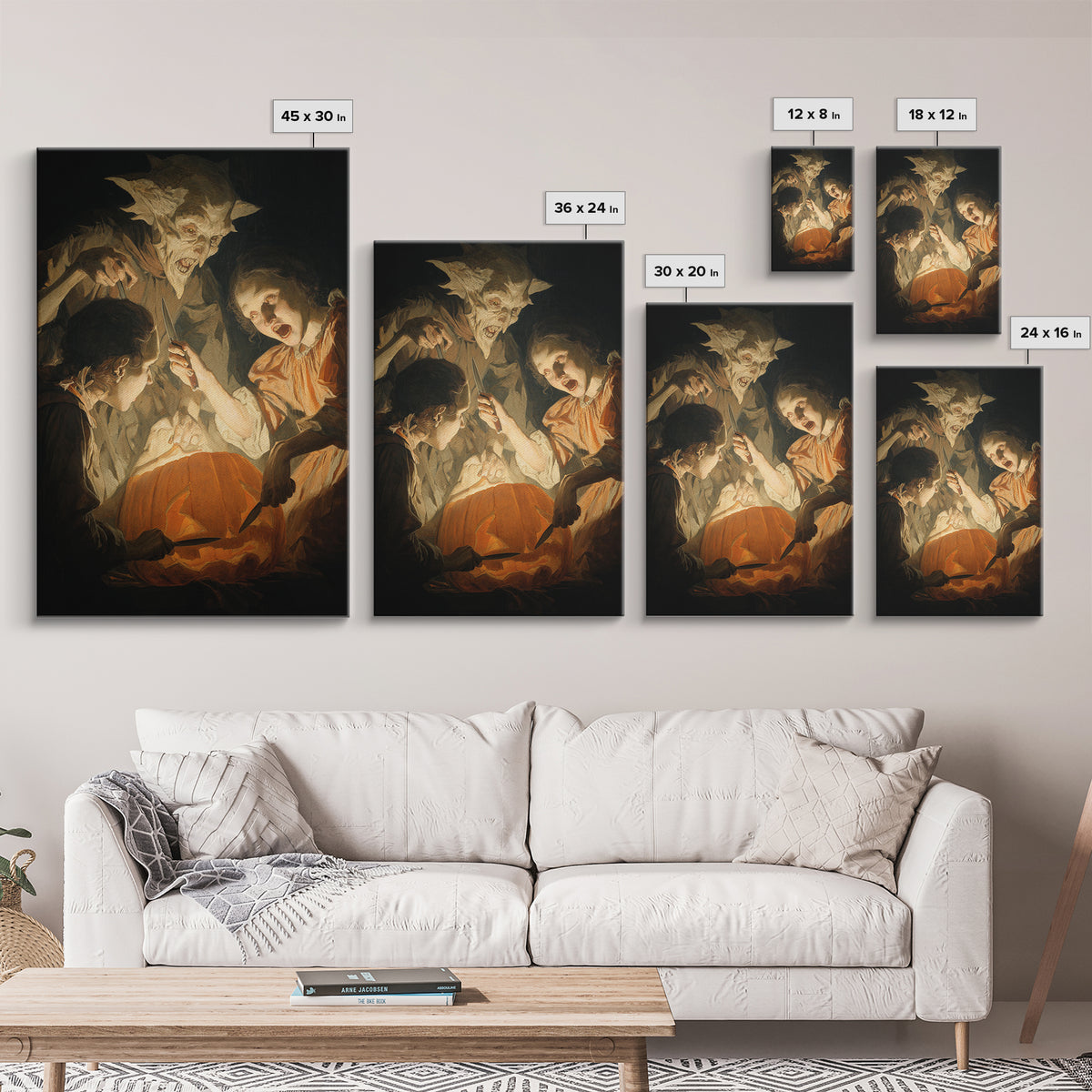 The Pumpkin-Carving Ritual, Gothic Nightmare Art, Vertical Wall Art, Macabre Wall Art, Canvas Print, Halloween Wall Art