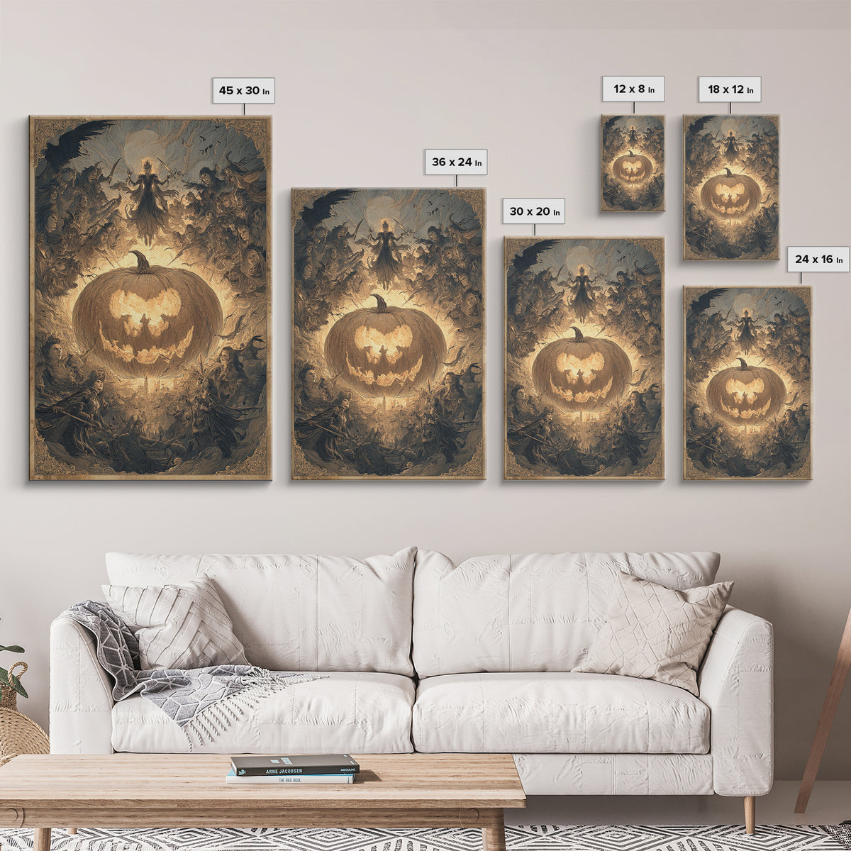 The Pumpkin-Carving Ritual, Visionary Gothic Art, Vertical Wall Art, Macabre Wall Art, Framed Canvas Print, Halloween Wall Art