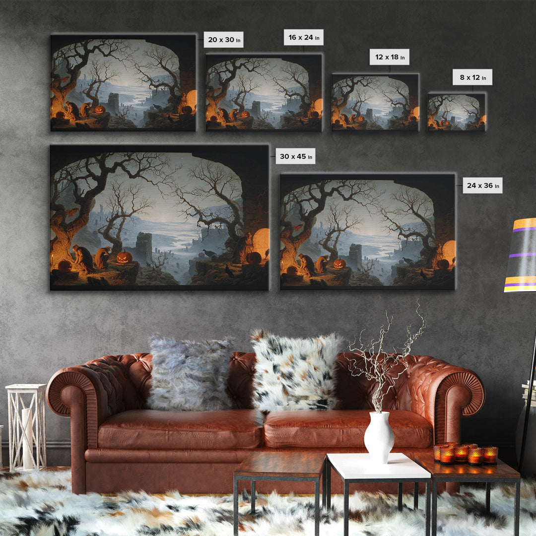The Pumpkin-Carving Ritual, Romantic Gothic Landscape, Landscape Wall Art, Gothic Horror Wall Art, Framed Canvas Print